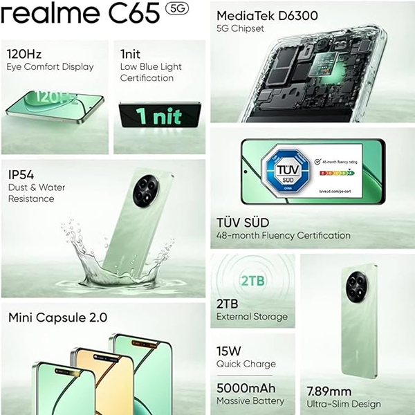 Buy Realme C65 5G 6 GB RAM 128 GB Feather Green Mobile Phone - Vasanth and Co